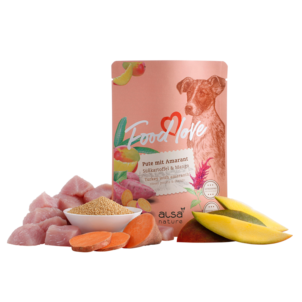 alsa-nature FOODLOVE Pute mit Amarant, Süßkartoffel & Mango, Anzahl: 6 x 300 g, 300 g, Hundefutter nass alsa-nature FOODLOVE Pute mit Amarant, Süßkartoffel & Mango, Anzahl: 6 x 300 g, 300 g, Hundefutter nass von alsa-nature