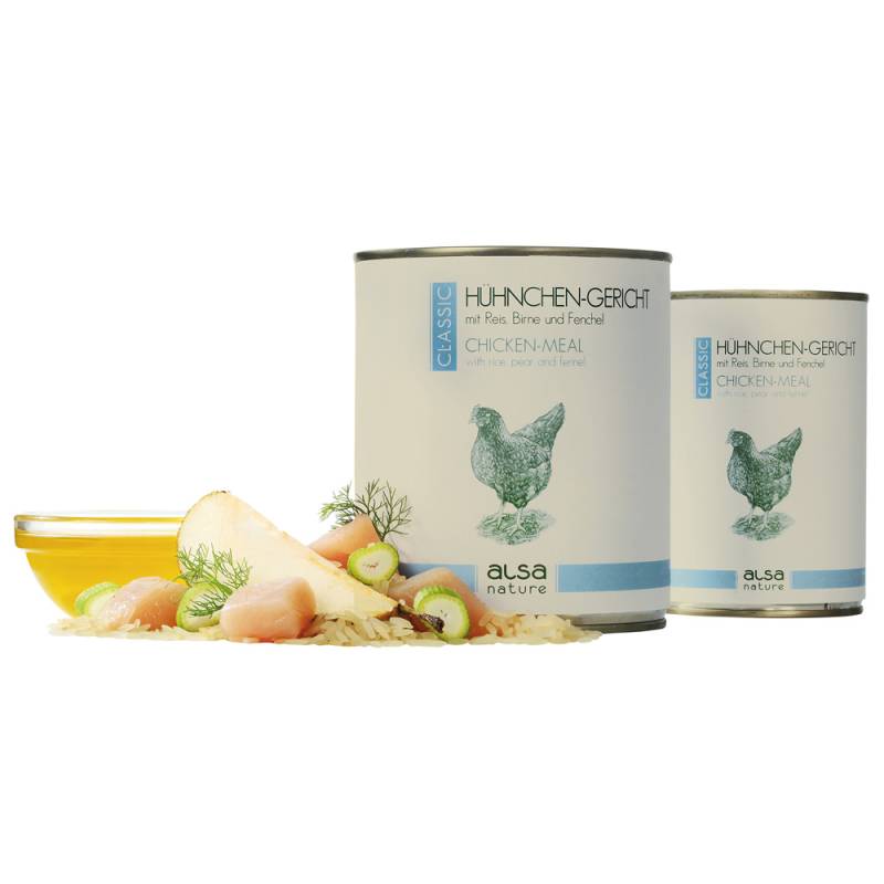 alsa-nature Hühnchen-Gericht mit Reis, Birne & Fenchel, Anzahl: 12 x 400 g, 400 g, Hundefutter nass von alsa-nature