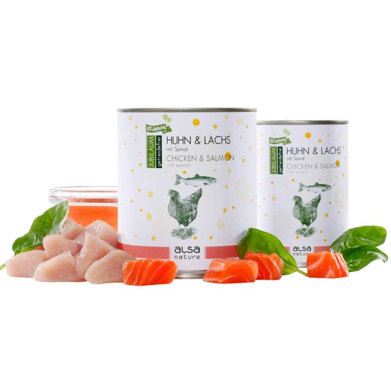 alsa-nature JUBILÄUMS-EDITION Huhn & Lachs, Anzahl: 400 g, 400 g, Hundefutter nass von alsa-nature