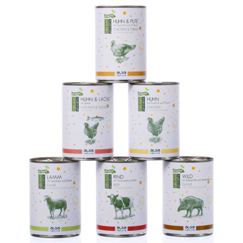 alsa-nature JUBILÄUMS-Menü-Mix, Anzahl: 12 x 400 g, 400 g, Hundefutter nass von alsa-nature