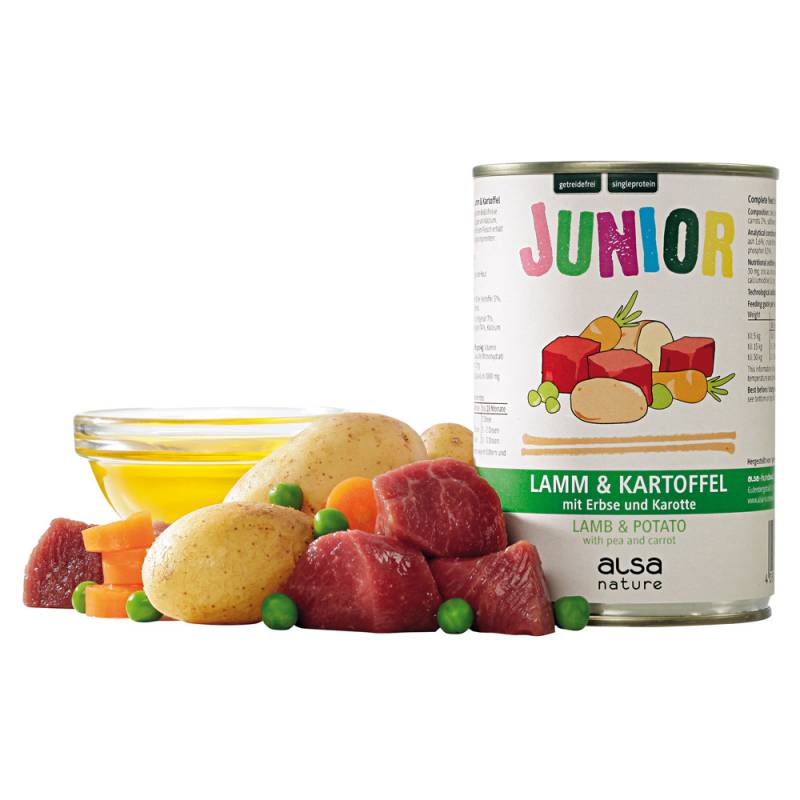 alsa-nature JUNIOR Lamm mit Kartoffel, Erbse & Karotte, Anzahl: 12 x 400 g, 400 g, Hundefutter nass von alsa-nature