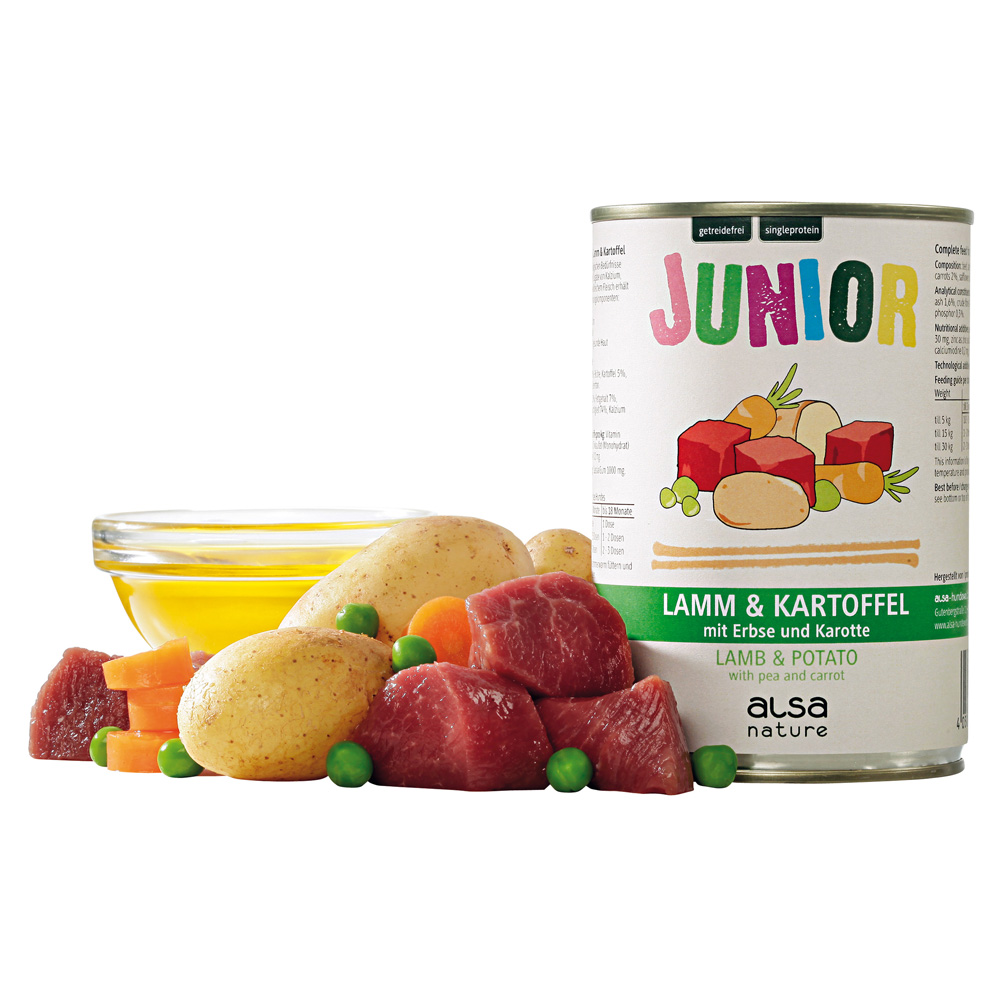 alsa-nature JUNIOR Lamm mit Kartoffel, Erbse & Karotte, Anzahl: 400 g, 400 g, Hundefutter nass von alsa-nature