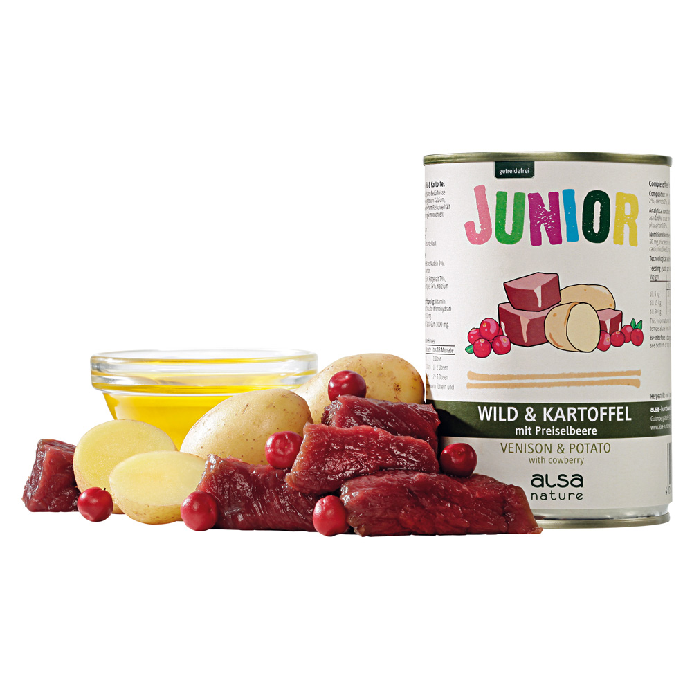 alsa-nature JUNIOR Wild mit Kartoffel & Preiselbeere, Anzahl: 12 x 400 g, 400 g, Hundefutter nass von alsa-nature