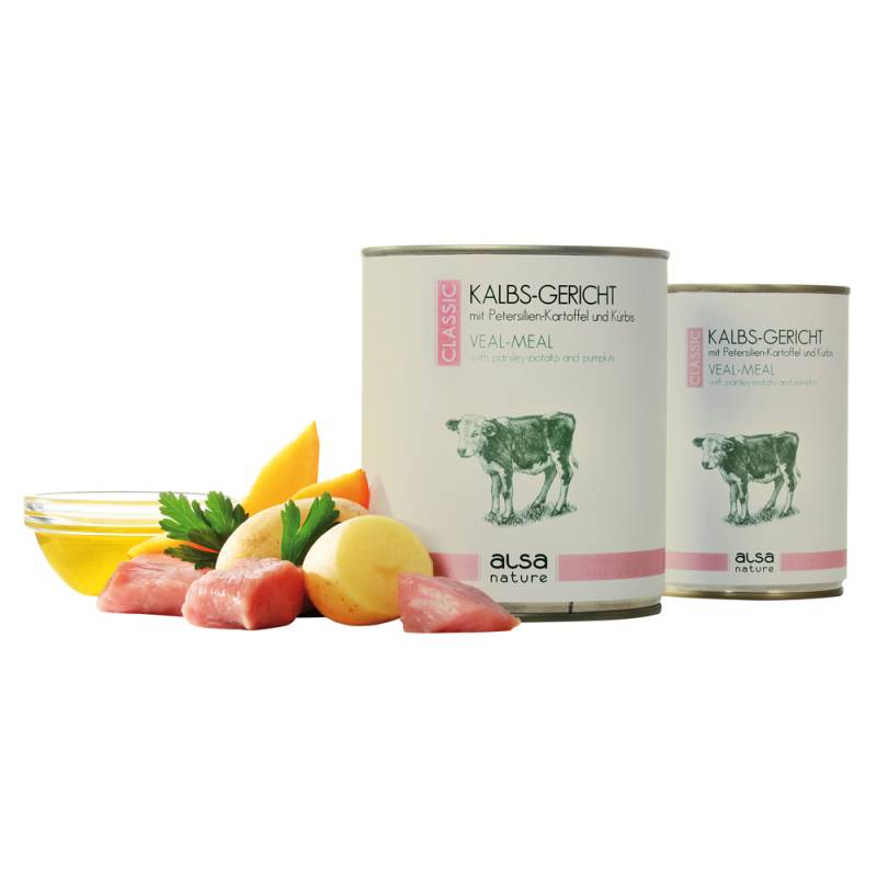 alsa-nature Kalbs-Gericht mit Petersilien-Kartoffel und Kürbis, Anzahl: 12 x 800 g, 800 g, Hundefutter nass von alsa-nature