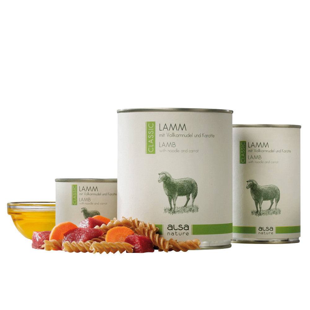 alsa-nature Lamm mit Vollkornnudel und Karotte, Anzahl: 200 g, 200 g, Hundefutter nass von alsa-nature