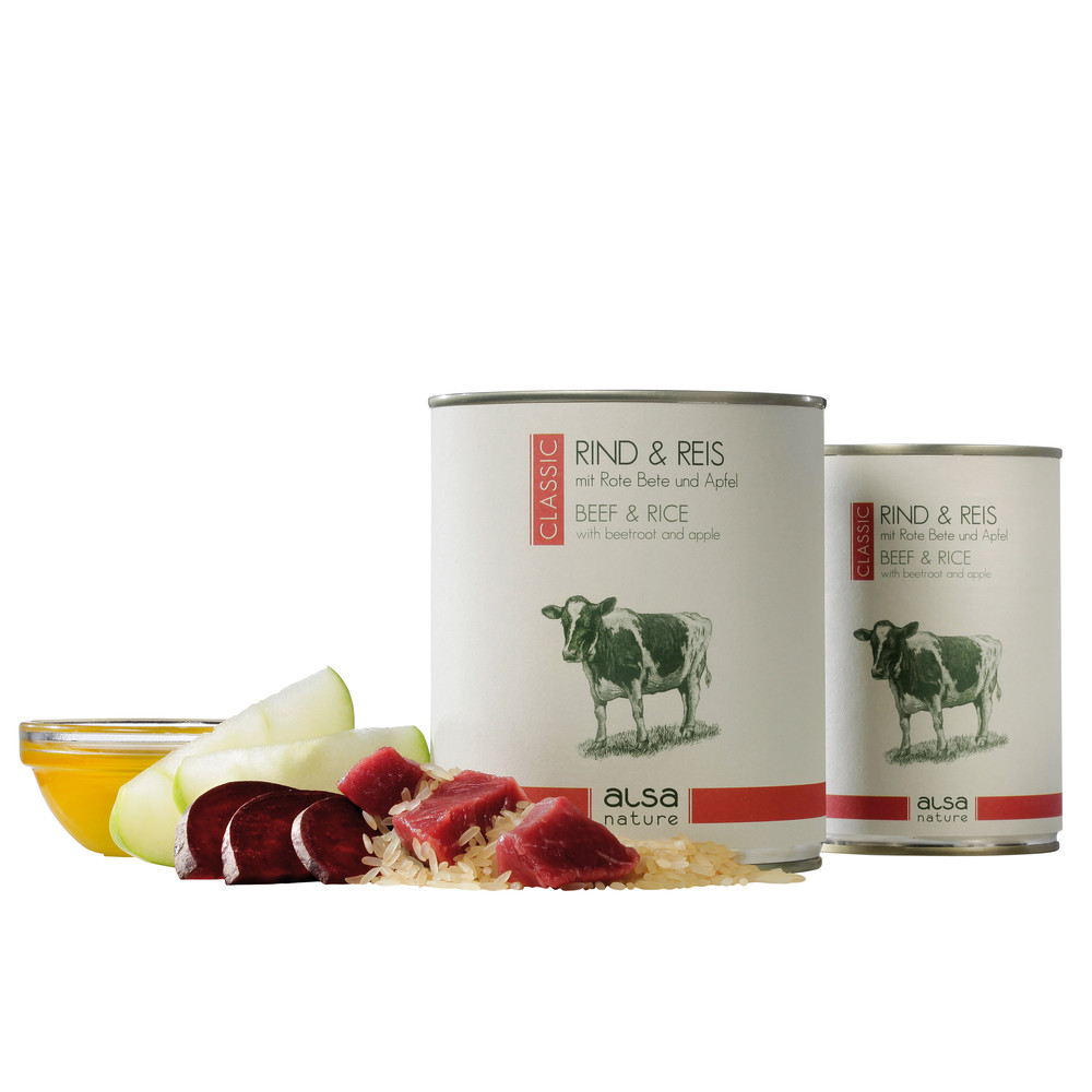 alsa-nature Rind & Reis mit Rote Bete & Apfel, Anzahl: 12 x 400 g, 400 g, Hundefutter nass von alsa-nature