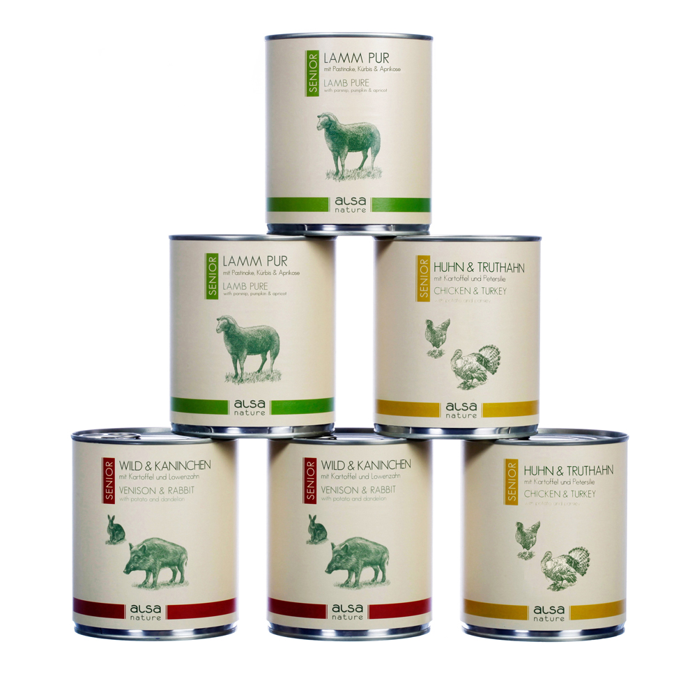 alsa-nature SENIOR Dosen-Menü-Mix, Anzahl: 60 x 800 g, 800 g, Hundefutter nass von alsa-nature