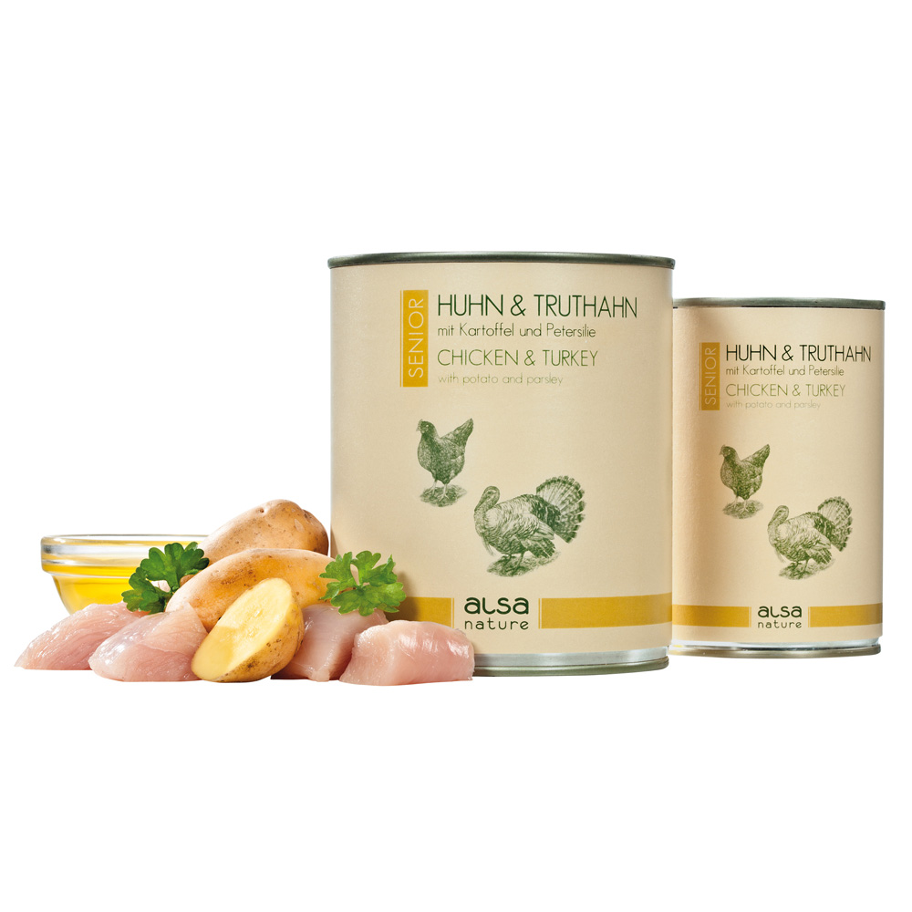 alsa-nature SENIOR Huhn & Truthahn mit Kartoffel und Petersilie, Anzahl: 6 x 800 g, 800 g, Hundefutter nass von alsa-nature