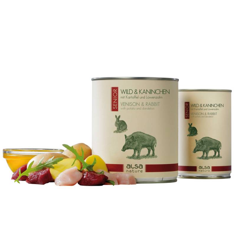 alsa-nature SENIOR Wild & Kaninchen mit Kartoffel & Löwenzahn, Anzahl: 12 x 400 g, 400 g, Hundefutter nass von alsa-nature