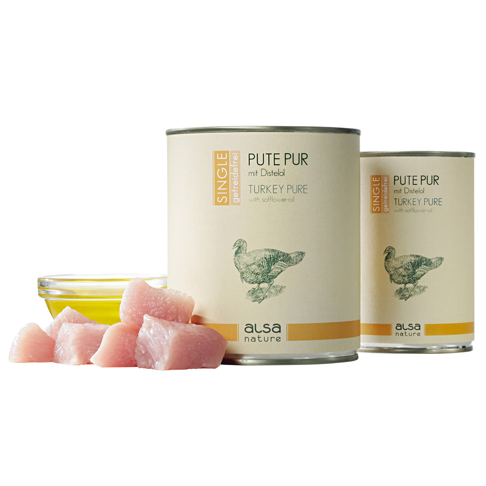 alsa-nature SINGLE Pute pur, Anzahl: 60 x 400 g, 400 g, Hundefutter nass von alsa-nature