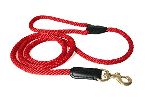 Alvalley Leder- und Seil Snap Leine für Hunde aus starkem Multifilament Polypropylen Seil 3/4 in Stärke x 4 ft lang oder 19 mm dick x 122 cm lang, rot von alvalley