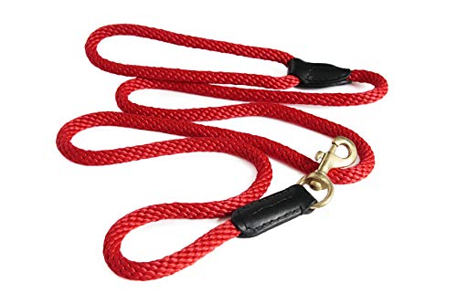 Alvalley Leder- und Seil Snap Leine für Hunde aus starkem Multifilament Polypropylen Seil 3/4 in Stärke x 6 ft lang oder 19 mm dick x 183 cm lang, rot von alvalley