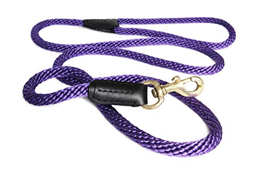 Alvalley Leder- und Seil Snap Leine für Hunde aus starkem Multifilament Polypropylen Seil 3/4 in Stärke x 6 ft lang oder 19 mm dick x 183 cm lang, violett von alvalley