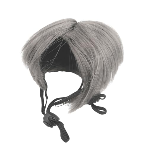 amangul Kopfbedeckung für kleine Hunde, graue Perücke, Hundeperücke, Haustier-Geburtstag, Fotografie-Requisiten, Haar-Accessoires, verstellbare Kopfbedeckung von amangul