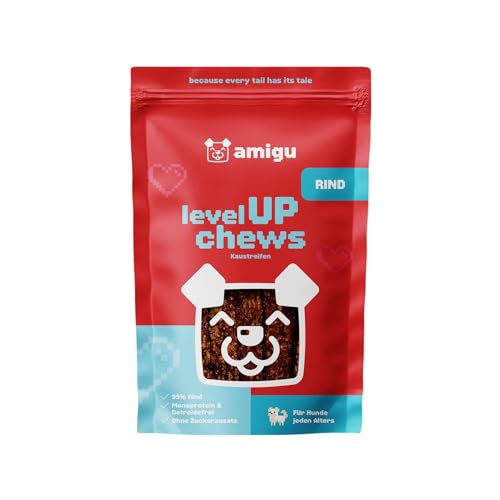 amigu Premium Hundesnack – Fleischstreifen Rind, 99% Fleischanteil,Getreidefrei, Natürlich & Ohne Künstliche Zusätze – Hundeleckeri 100g von amigu