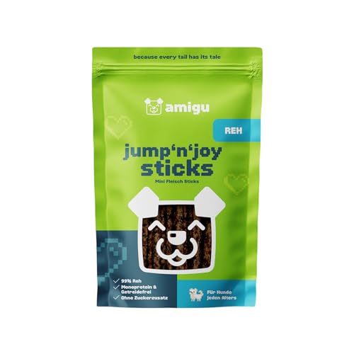 amigu Premium Hundesnack – Fleischsticks REH, 99% Fleischanteil,Getreidefrei, Natürlich & Ohne Künstliche Zusätze – Hundeleckeri 100g von amigu