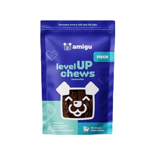 amigu Premium Hundesnack – Fleischstreifen Fisch, 99% Fleischanteil,Getreidefrei,Zuckerfrei, Natürlich & Ohne Künstliche Zusätze – Hundeleckeri 100g von amigu