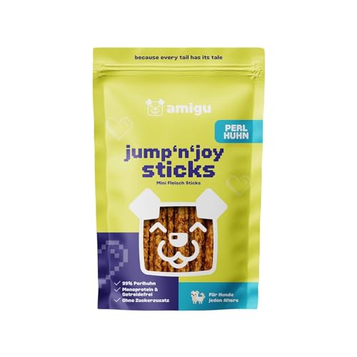 amigu Premium Hundesnack – Fleischsticks Perlhuhn, 99% Fleischanteil,Getreidefrei,Zuckerfrei, Natürlich & Ohne Künstliche Zusätze – Hundeleckeri 100g von amigu