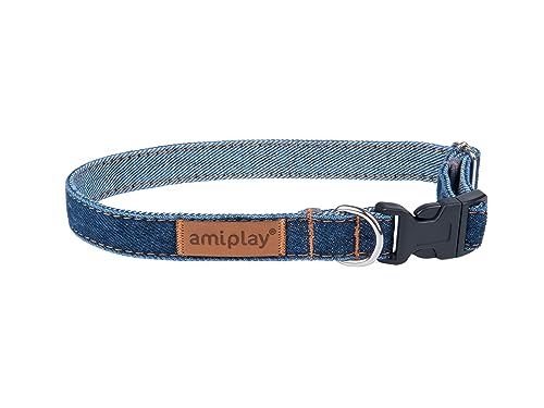 Amiplay Verstellbares Hundehalsband Denim: Hochwertiges, Weiches und Angenehmes Halsband für Hunde, Perfekte Passform und Robuste Beschläge, für Große Hunde, kleine Hunde von Amiplay