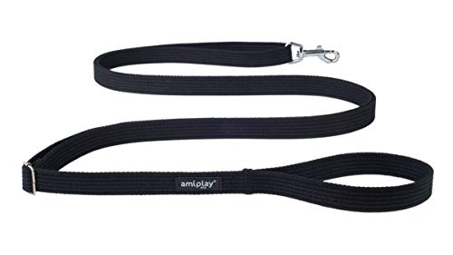 amiplay Regulierbare Hundeleine Easy Fix 'Cotton' | Baumwolle Hundeführleine Größen | mehrfach verstellbar (1,6 m - 3 m), Farbe:Schwarz, Größe:M | 160-300 x 2 cm von amiplay