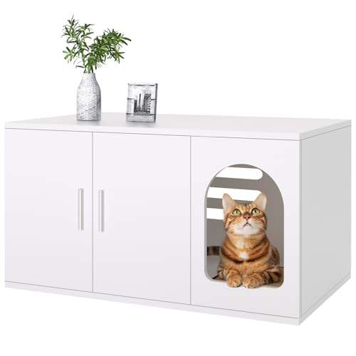 Amunrbrek Katzentoilette Möbel Katzentoilette Gehäuse Möbel Versteckte Katzentoilette mit Katzentoilette Stapelbar (Weiß) von amunrbrek