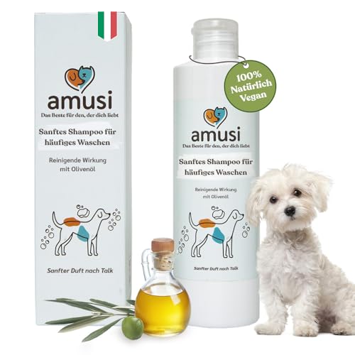 amusi Sanftes Hundeshampoo sensitiv 250 ml – Hundeshampoo gegen Geruch, natürlich und vegan, ohne Nickel, Parabene und Farbstoffe. Perfekt als Hundeshampoo gegen Juckreiz. Effektives Dog Shampoo Hund. von amusi