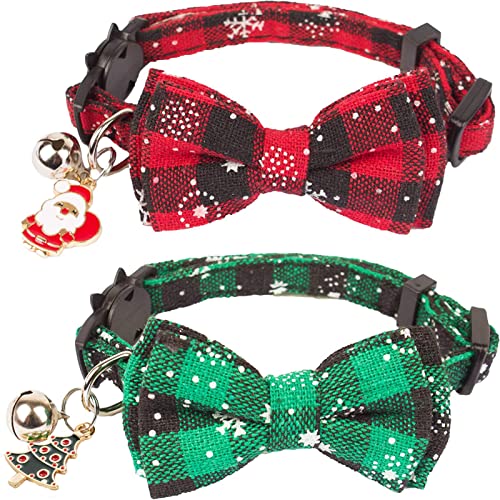 2 Stück Weihnachte-Katzenhalsband mit Glocke Verstellbar Schleife Katzenhalsband Soft Katzen Halsband Weihnachten Schneemann Weihnachtsbaum Anhänger Katze Weihnachten Kostüm Collar von animacoser