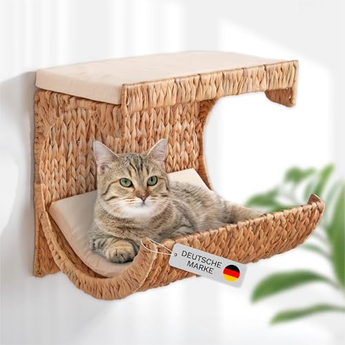 Lycce Katzenbett Wand | Kletterwand Katzen | Katzenmulde Wandmontage Nicky | Naturmaterial Wasserhyazinthe | Wandelemente | B 40 x T 33 x H 35 cm von Lycce