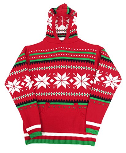 Animate Weihnachten Schneeflocke Echthaar Jumper, rot, Medium von animate