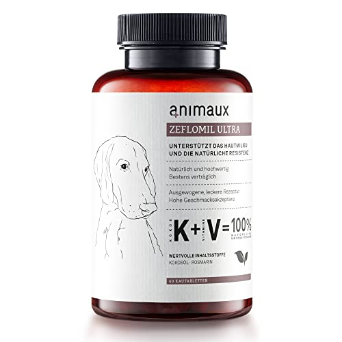 animaux Zeflomil Ultra – 60 Kautabletten – Ergänzungsfuttermittel für Hunde, zur Unterstützung der Hautabwehr, mit Rosmarin, Wermut & Kokosöl zur Stärkung des Immunsystems von animaux