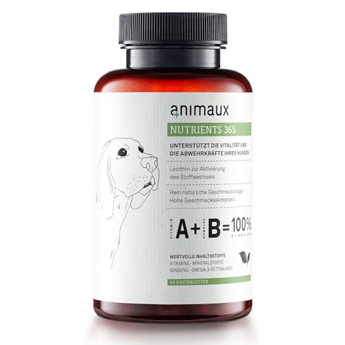 animaux nutrients 365 – 60 Kautabletten – Vitamine für Hunde, Unterstützung für Stoffwechsel, Immunsystem & Fell, mit Vitamin B-Komplex, Omega 3, Ginseng & mehr von animaux