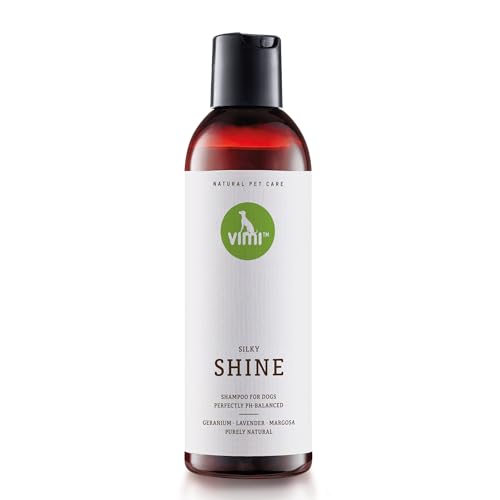 vimi Silky Shine Hundeshampoo - 250 ml - für empfindliche Haut, bei trockener, juckender Haut, natürliches Bio-Shampoo, mit Lavendel, Margosa & Rosengeranie von animaux