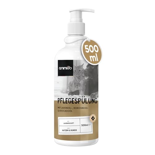 Conditioner für Hunde & Katzen - 500ml Spülung - Mit Kokosöl & Avocadoöl - Für Langhaar & Kurzhaar - Bei Juckreiz, Geruch & trockene Haut - Schonende Fellpflege für Kätzchen & Welpen - Ohne Parfüm von animigo