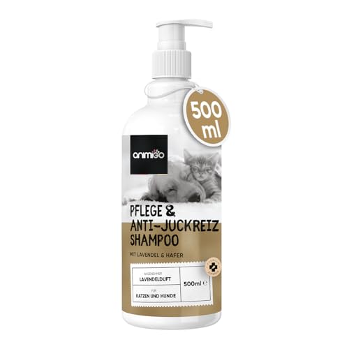 animigo Hundeshampoo - 500ml Pflege & Anti-Juckreiz Shampoo - Ausgewogener pH-Wert - Gegen Juckreiz, Milben, Flöhe - Katzenshampoo - Alle Katzen & Hunde Rassen - Hautfreundlich & Natürliche Zutaten von animigo