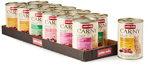 Carny Katzen Nassfutter Mix Kräftiger Variation (12 x 400g), Katzen Nassfutter ohne Getreide und Zucker für ausgewachsene Katzen von animonda mit frischen fleischlichen Zutaten von animonda Carny