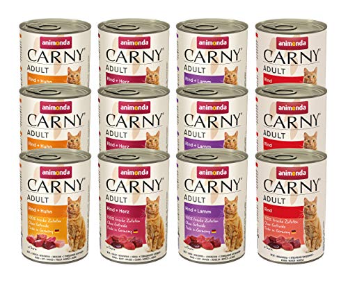 Carny Katzen Nassfutter Mix Herzhafte Variation (12 x 400g), Katzen Nassfutter ohne Getreide und Zucker für ausgewachsene Katzen von animonda mit frischen fleischlichen Zutaten von animonda Carny