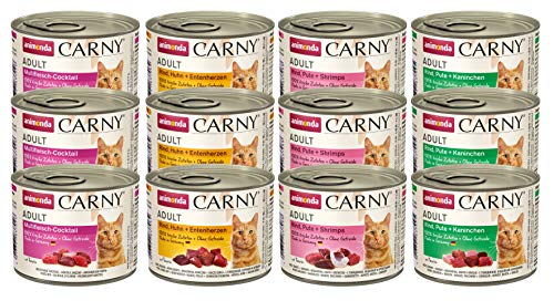 animonda Carny Adult Kräftige Variation (12 x 200 g), Katzennassfutter für ausgewachsene Katzen, Nassfutter mit 100 % frischen, fleischlichen Zutaten, Katzenfutter ohne Getreide und Zucker von animonda Carny