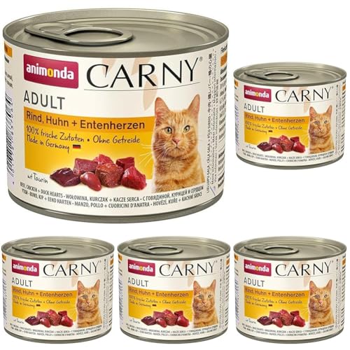 Animonda Carny Adult Katzenfutter für Erwachsene Katzen, Dose Nassfutter für ausgewachsene Katzen, Rind, Huhn + Entenherzen, 6 x 200 g (Packung mit 5) von animonda Carny