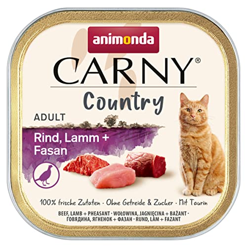 Carny Country Katzenfutter nass Rind + Lamm + Fasan (32 x 100g), Katzen Nassfutter von animonda ohne Getreide und Zucker, mit frischen fleischlichen Zutaten von animonda Carny