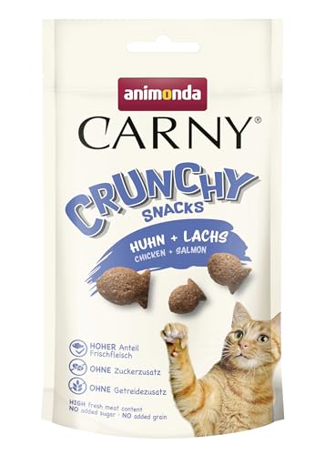 Carny Crunchy Snacks für Katzen (11 x 50g), Huhn+Lachs, Crunchig Knusprige Katzensnachs für Erwachsene Katzen von animonda von animonda Carny