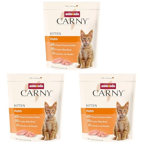 Carny Katzen Trockenfutter Kitten mit Huhn (1 x 350g), Kitten Getreide und Zuckerfreies Trockenfutter von animonda für wachsende Katzen (Packung mit 3) von animonda Carny