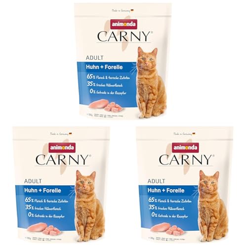 Carny Katzen Trockenfutter mit Huhn + Forelle (1 x 350g), Getreide und Zuckerfreies Trockenfutter von animonda für ausgewachsene Katzen (Packung mit 3) von animonda Carny