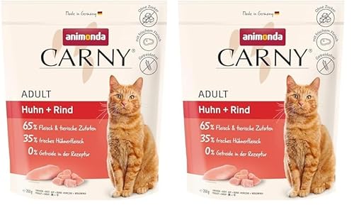 Carny Katzen Trockenfutter mit Huhn + Rind (1 x 350g), Getreide und Zuckerfreies Trockenfutter von animonda für ausgewachsene Katzen (Packung mit 2) von animonda Carny