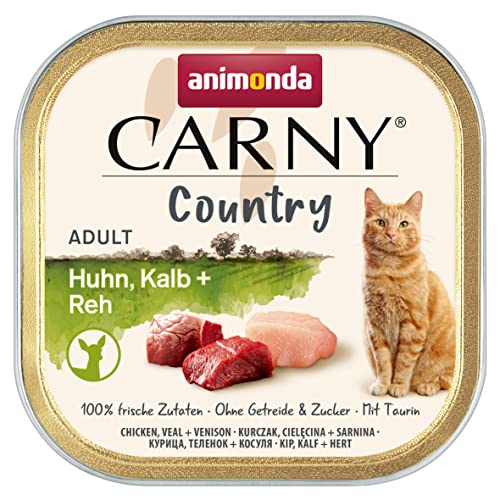 animonda Carny Adult Country Katzenfutter, Nassfutter für Katzen in der praktischen Portionsschale mit Huhn, Kalb + Reh, 32 x 100g von animonda Carny