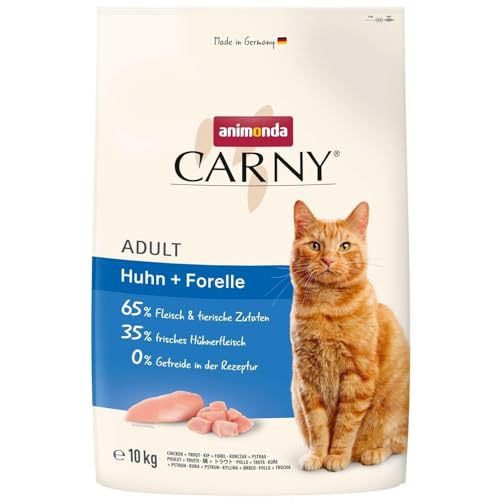 animonda Carny Adult Huhn + Forelle (10 kg), Adult Trockenfutter für ausgewachsene Katzen, Katzenfutter ohne Getreide und Zucker, Katzentrockenfutter mit 65 % Fleisch und Fisch von animonda Carny