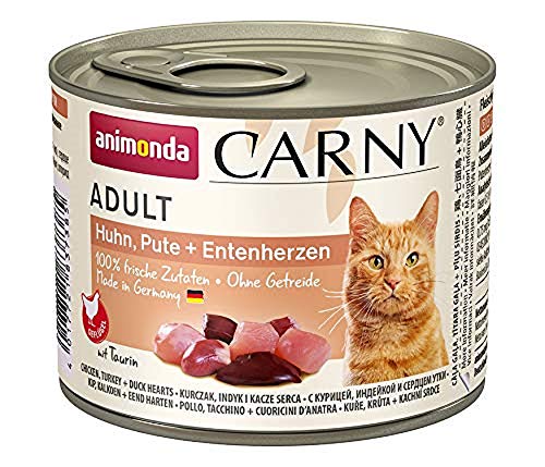 Animonda Carny Adult Katzenfutter für erwachsene Katzen, Dose Nassfutter für ausgewachsene Katzen, Huhn, Pute + Entenherzen, 6 x 200 g von animonda Carny