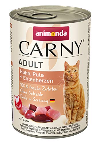 Carny Katzen Nassfutter Huhn + Pute + Entenherzen (6 x 400g), Katzen Nassfutter von animonda ohne Getreide und Zucker, mit frischen fleischlichen Zutaten von animonda Carny