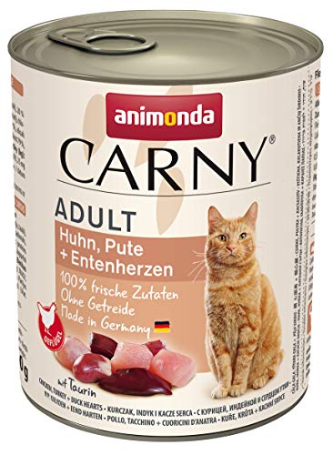 Carny Katzen Nassfutter Huhn + Pute + Entenherzen (6 x 800g), Katzen Nassfutter von animonda ohne Getreide und Zucker, mit frischen fleischlichen Zutaten von animonda Carny