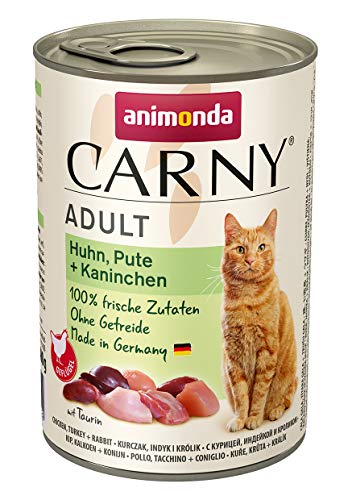 animonda Carny Adult Huhn, Pute + Kaninchen (6 x 400 g), Katzennassfutter für ausgewachsene Katzen, Nassfutter mit 100 % frischen, fleischlichen Zutaten, Katzenfutter ohne Getreide und Zucker von animonda Carny