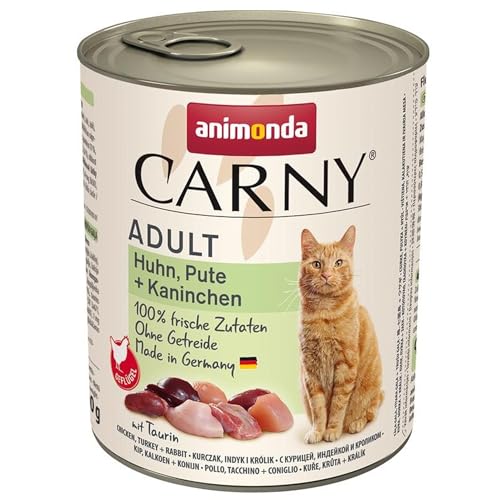 animonda Carny Adult Katzenfutter, Nassfutter für ausgewachsene Katzen, Huhn, Pute + Kaninchen, 6 x 800 g von animonda Carny